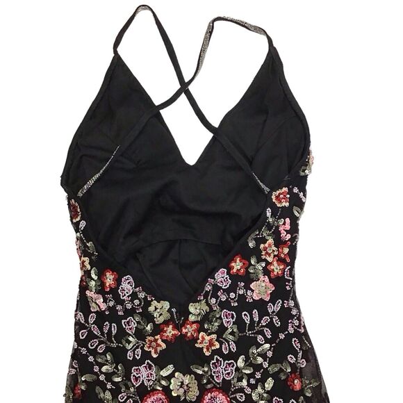 Primavera Beaded Couture Short Black Floral Dress Homecoming Mini Fits Like XS - Picture 7 of 10